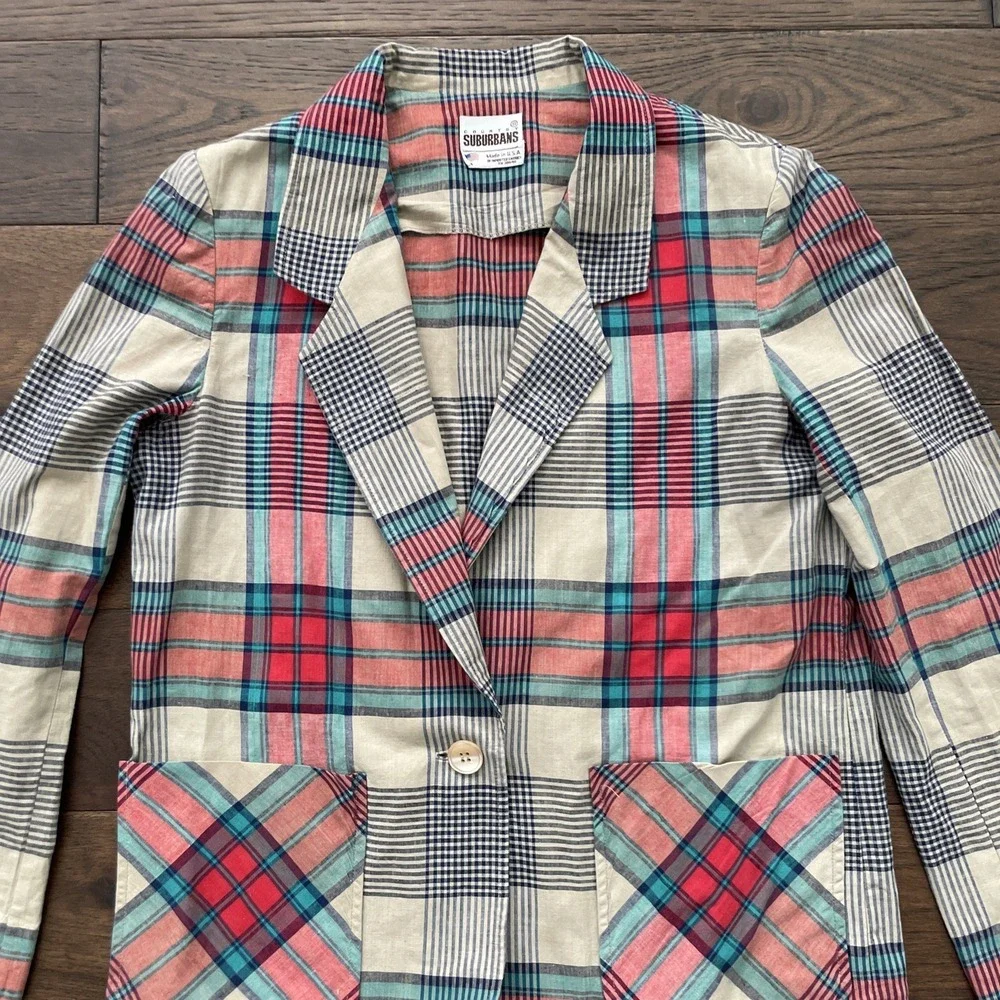Vtg 80s Country Suburbans Women's Lightweight Blazer Jacket Plaid Sz 8 USA Made - Picture 5 of 8